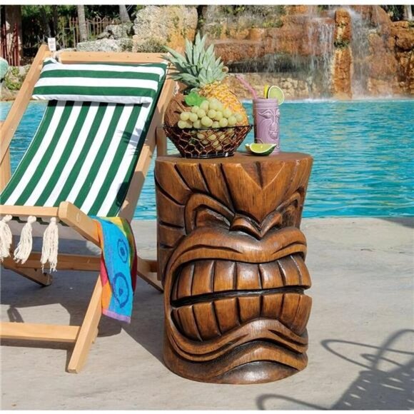 Grand Tiki Face Kanaloa Teeth Indoor/Outdoor Side Table Statue for Patio, Bar - Picture 2 of 5